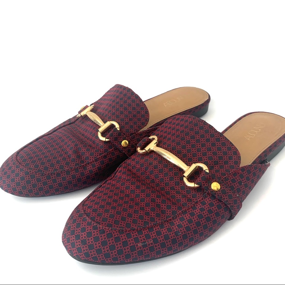 ABOUND Dark Red and Black Checkered Slip On Flat Mules Shoes Size